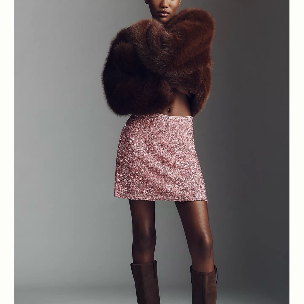 Anthropology Tilda Pink Sequin Mini Slip Skirt Size S NWT’s